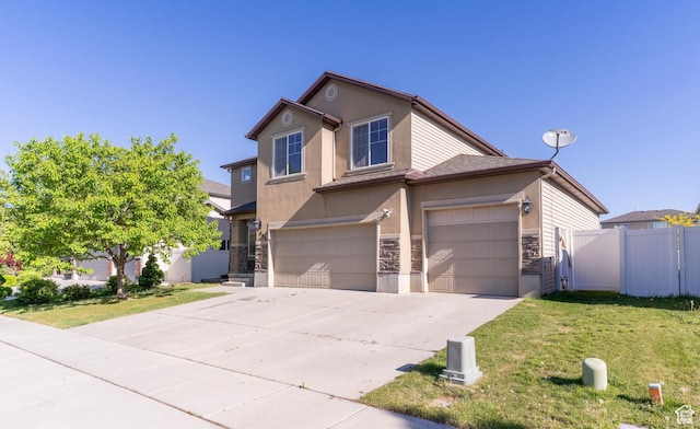 886 Cambridge Dr, North Salt Lake, UT 84054 - traditional-style house featuring stone siding, concrete driveway, stucco siding, and a garage