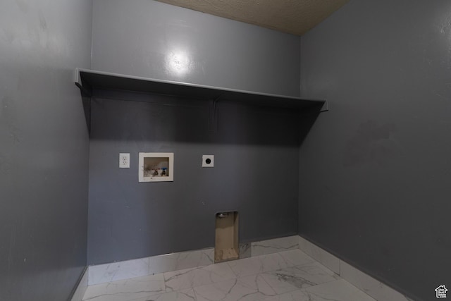 886 Cambridge Dr, North Salt Lake, UT 84054 - washroom featuring hookup for an electric dryer, hookup for a washing machine, light marble finish flooring, baseboards, and a textured ceiling