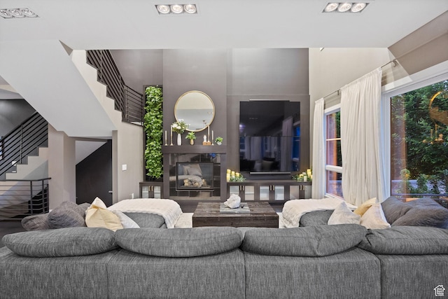 54 N B St, Salt Lake City, UT 84103 - living room featuring stairs and a high ceiling