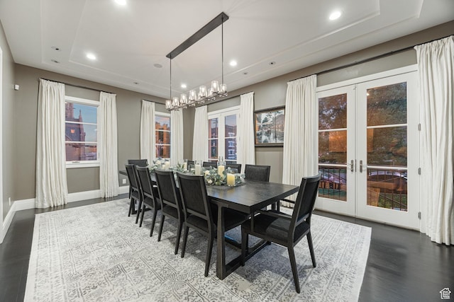 54 N B St, Salt Lake City, UT 84103 - dining room with french doors, recessed lighting, baseboards, a chandelier, and dark wood-style flooring