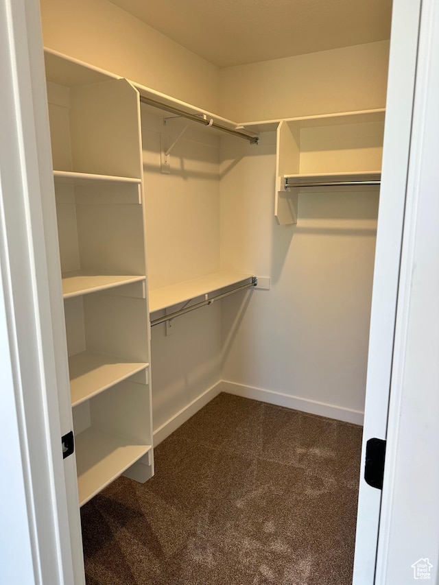 spacious closet featuring dark carpet