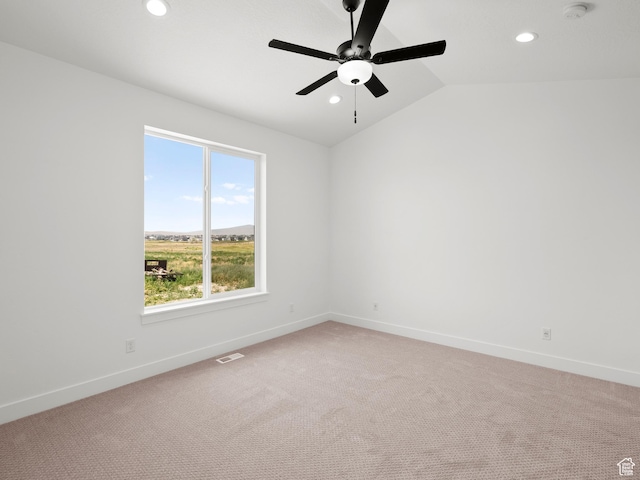 1427 N 290 E Unit 02, Salem, UT 84653 - empty room featuring recessed lighting, vaulted ceiling, ceiling fan, light colored carpet, and a smoke detector