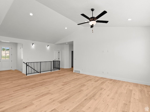 1427 N 290 E Unit 02, Salem, UT 84653 - empty room featuring light wood finished floors, vaulted ceiling, ceiling fan, and recessed lighting