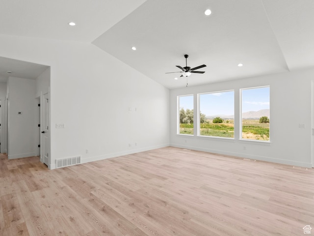 1427 N 290 E Unit 02, Salem, UT 84653 - unfurnished room featuring a ceiling fan, light wood-style floors, vaulted ceiling, and recessed lighting