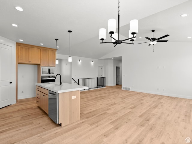 1427 N 290 E Unit 02, Salem, UT 84653 - kitchen featuring built in microwave, dishwasher, recessed lighting, open floor plan, and light wood-style flooring