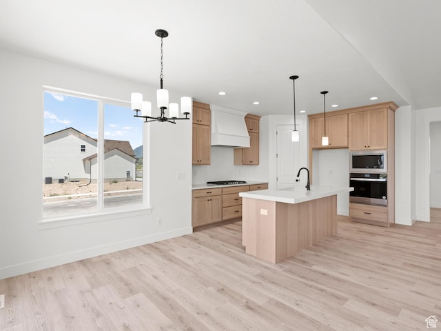 1427 N 290 E Unit 02, Salem, UT 84653 - kitchen with appliances with stainless steel finishes, custom range hood, light wood-style floors, light countertops, and recessed lighting