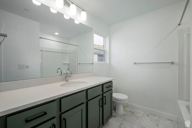 309 W Azure Sky Ln Unit 5-26, Salt Lake City, UT 84103 - full bath featuring marble look tiles, vanity, toilet, baseboards, and tub / shower combination