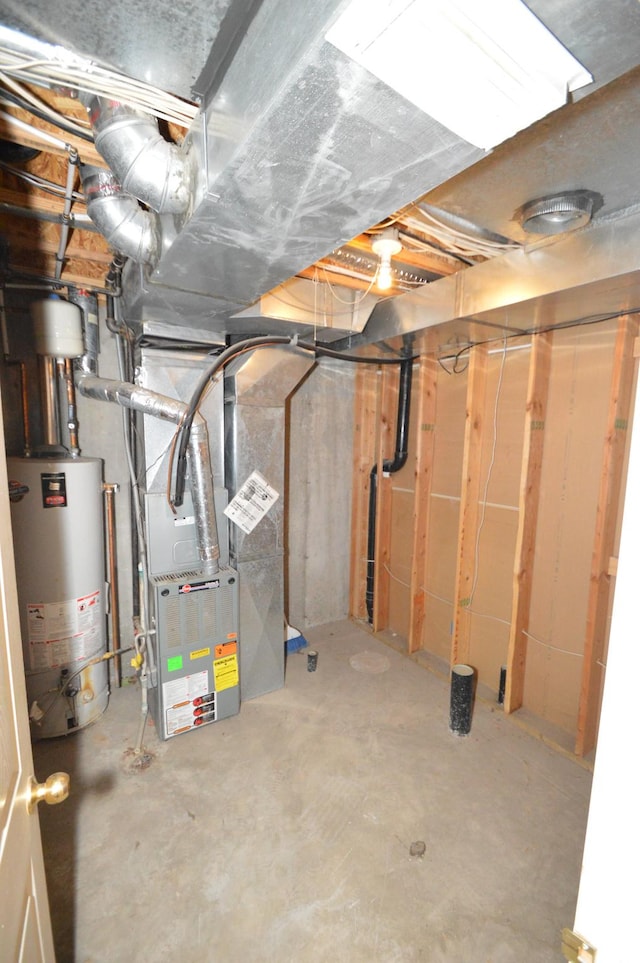 unfinished below grade area with water heater and heating unit