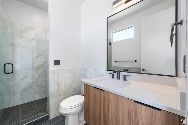 1575 W 840 S, Hurricane, UT 84737 - full bath with a shower stall, toilet, vanity, tile patterned floors, and tile walls