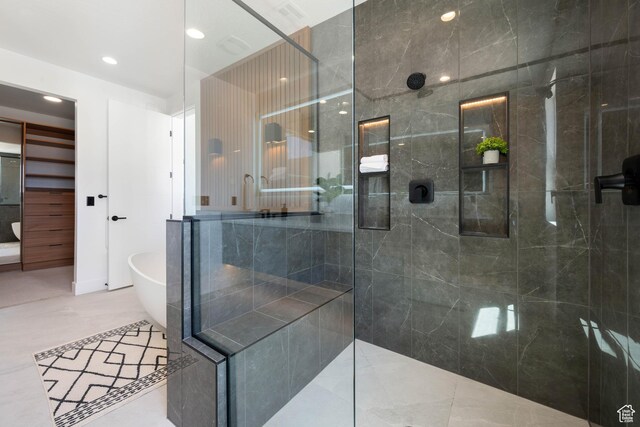 1575 W 840 S, Hurricane, UT 84737 - full bathroom featuring walk in shower, a freestanding tub, and recessed lighting