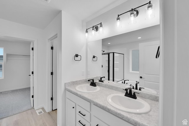 251 W 825 S Unit 306, Willard, UT 84340 - full bathroom featuring a shower stall, wood finished floors, and double vanity