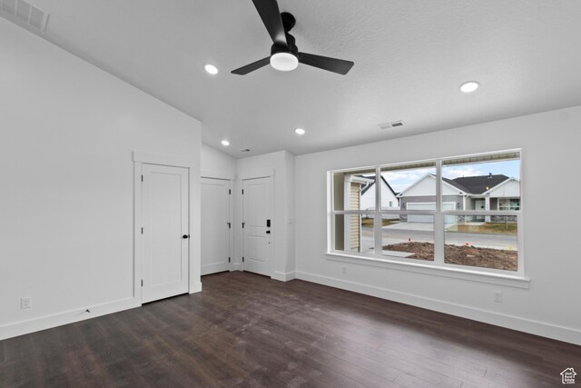 837 N 980 W Unit 66, Tremonton, UT 84337 - empty room featuring baseboards, dark wood-style flooring, recessed lighting, lofted ceiling, and a ceiling fan
