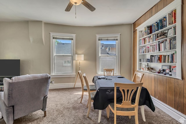 2172 S 800 E, Salt Lake City, UT 84106 - dining room featuring ceiling fan, carpet flooring, and baseboards