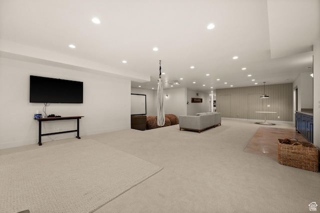 10076 S Wild Goose Cv E, Sandy, UT 84092 - living area with light carpet, recessed lighting, and baseboards