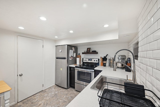 230 S 600 E, Provo, UT 84606 - kitchen with appliances with stainless steel finishes, recessed lighting, light countertops, a sink, and open shelves