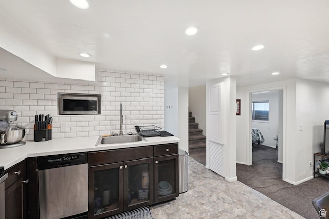 230 S 600 E, Provo, UT 84606 - kitchen with dishwasher, a sink, recessed lighting, light countertops, and decorative backsplash