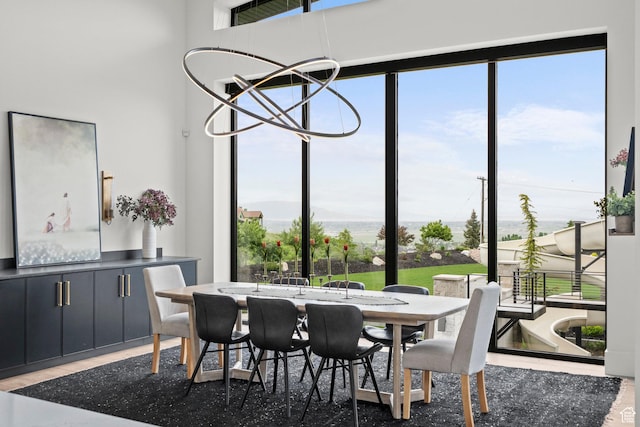 dining space featuring plenty of natural light and wood finished floors