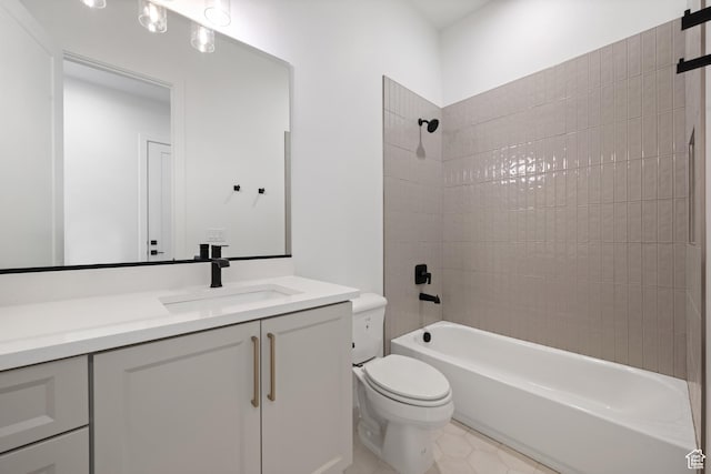 full bathroom featuring toilet, vanity, shower / tub combination, and tile patterned flooring