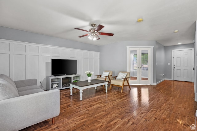 1066 W 1325 S, Springville, UT 84663 - living room with a ceiling fan, wood finished floors, french doors, baseboards, and recessed lighting