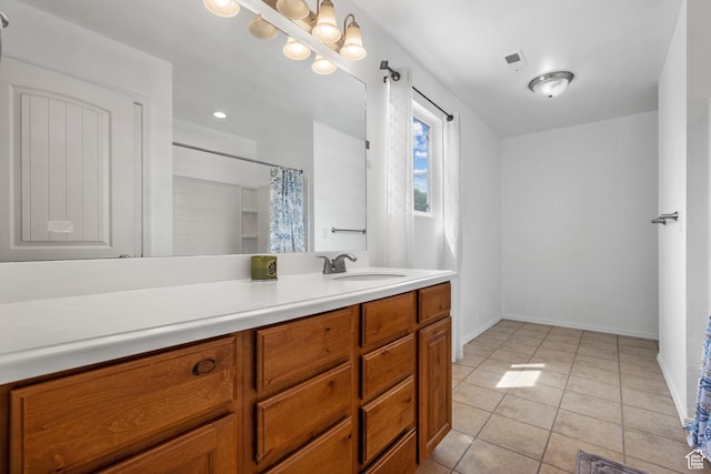 1066 W 1325 S, Springville, UT 84663 - full bathroom featuring tile patterned flooring, vanity, baseboards, and a shower with curtain