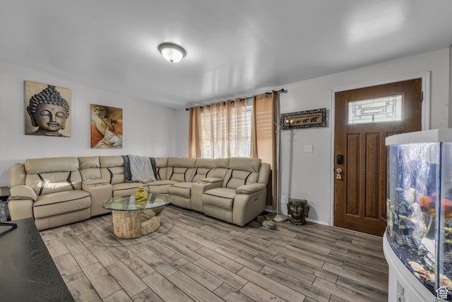living area featuring light wood-style floors