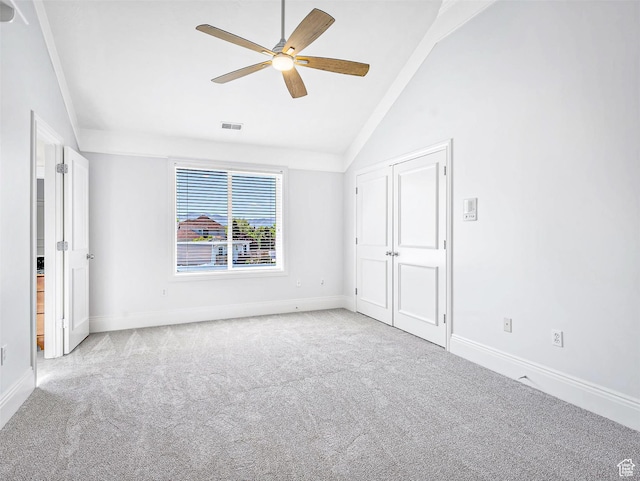 10868 S Prescott Dr E, Sandy, UT 84092 - unfurnished bedroom with carpet, vaulted ceiling, baseboards, and a ceiling fan
