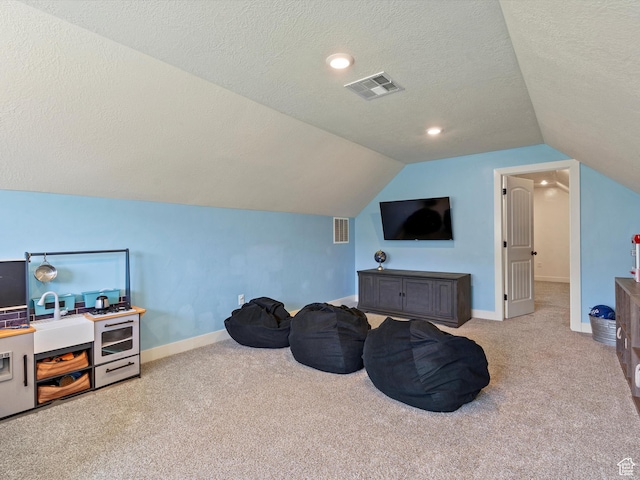 4591 N Abbey Way, Eden, UT 84310 - additional living space with carpet, lofted ceiling, a textured ceiling, and baseboards