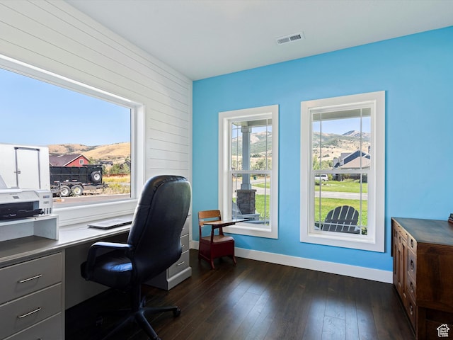 4591 N Abbey Way, Eden, UT 84310 - office space featuring baseboards, dark wood-style floors, and a mountain view