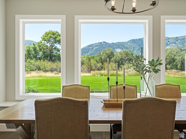 4591 N Abbey Way, Eden, UT 84310 - dining room featuring a mountain view and a chandelier