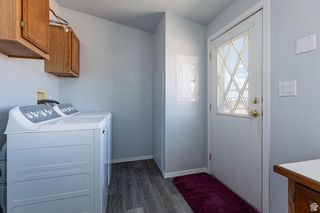 1074 Altus Ln, Fredonia, AZ 86022 - washroom with cabinet space, dark wood-type flooring, washer and dryer, electric panel, and baseboards