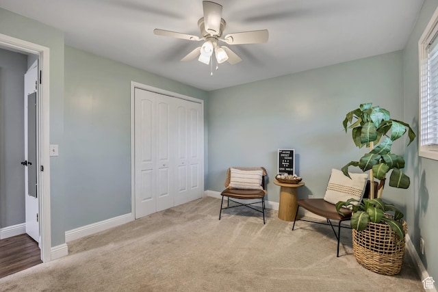 476 E 3050 N, North Ogden, UT 84414 - living area featuring a ceiling fan, baseboards, and carpet