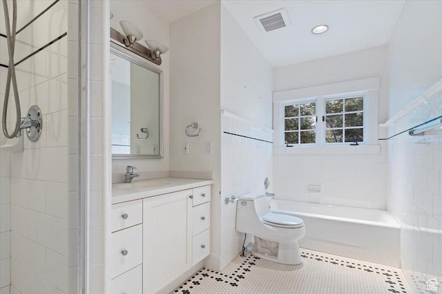 34 S Haxton Pl, Salt Lake City, UT 84102 - full bathroom featuring a shower, toilet, tile patterned floors, vanity, and a tub