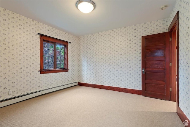 34 S Haxton Pl, Salt Lake City, UT 84102 - carpeted spare room with a baseboard radiator, a smoke detector, and wallpapered walls