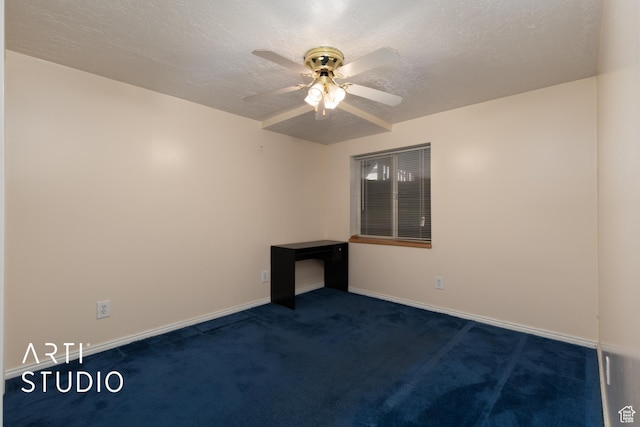 2956 W Mackay Meadows Pl, West Valley City, UT 84119 - unfurnished room featuring a ceiling fan, a textured ceiling, dark carpet, and baseboards