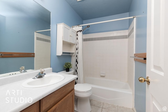 2956 W Mackay Meadows Pl, West Valley City, UT 84119 - full bathroom featuring tile patterned flooring, toilet, vanity, and shower / bathtub combination with curtain