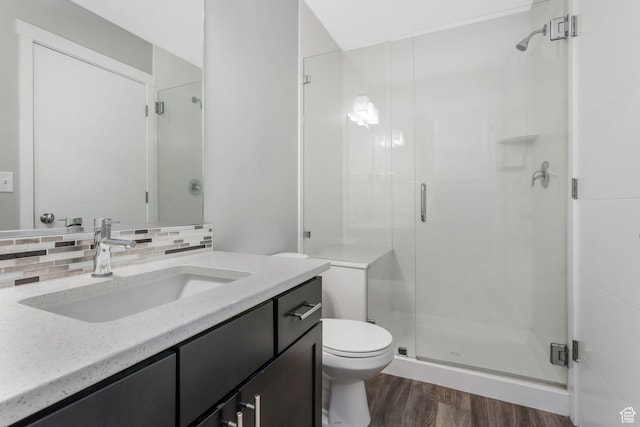 5368 W Sonova Ln S, Herriman, UT 84096 - full bath featuring wood finished floors, toilet, a shower stall, and vanity
