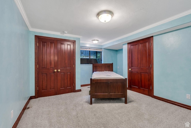 3223 Apache Ln, Provo, UT 84604 - bedroom with baseboards, light colored carpet, and crown molding