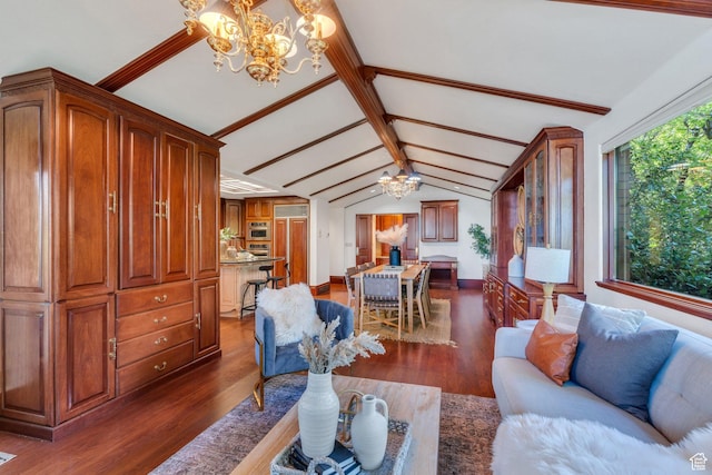 3223 Apache Ln, Provo, UT 84604 - living area featuring a chandelier, lofted ceiling, and dark wood-style floors