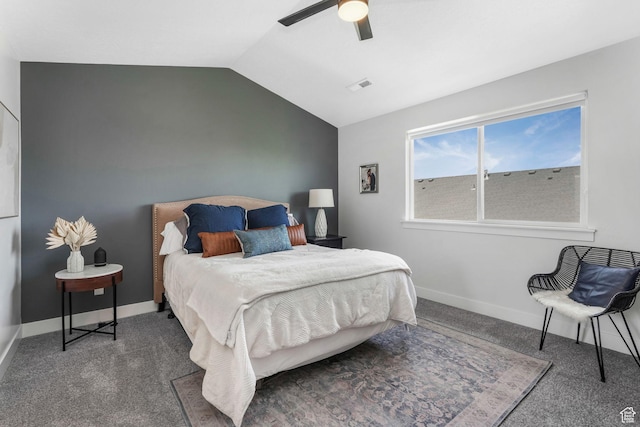 15378 S Skyraider Ln, Bluffdale, UT 84065 - bedroom featuring vaulted ceiling, carpet floors, a ceiling fan, and baseboards