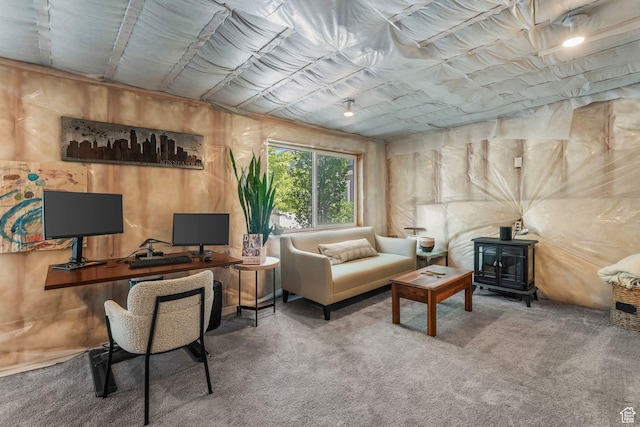 15378 S Skyraider Ln, Bluffdale, UT 84065 - carpeted office featuring a wood stove
