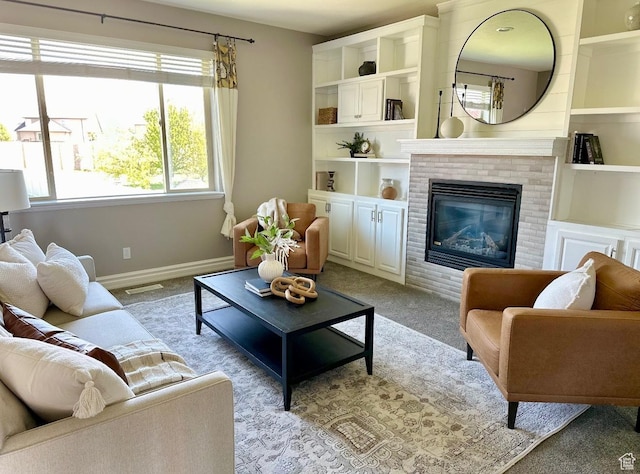 642 W 1250 S, Lehi, UT 84043 - living area with light carpet, a brick fireplace, and baseboards