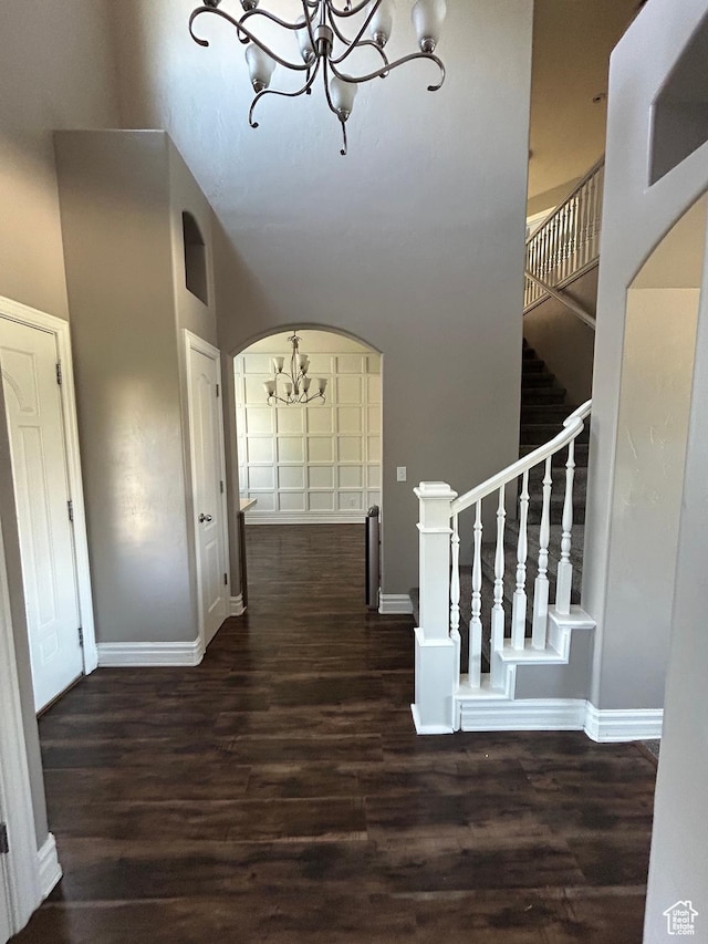 642 W 1250 S, Lehi, UT 84043 - entryway with a chandelier, a towering ceiling, wood finished floors, stairs, and baseboards