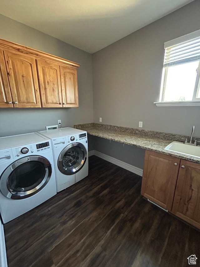 642 W 1250 S, Lehi, UT 84043 - clothes washing area with cabinet space, washer and clothes dryer, dark wood finished floors, and baseboards