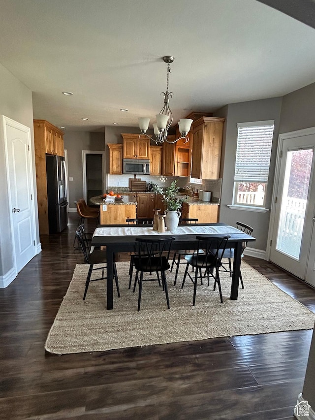 642 W 1250 S, Lehi, UT 84043 - dining room with a chandelier, baseboards, recessed lighting, and dark wood-style flooring