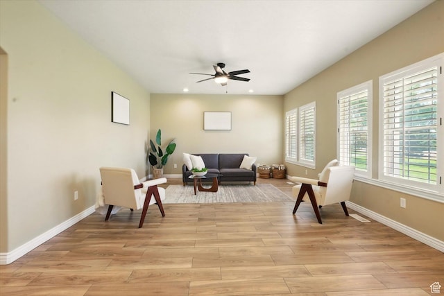 2897 W 3400 N, Benson, UT 84335 - living area with ceiling fan, light wood-style floors, baseboards, and recessed lighting