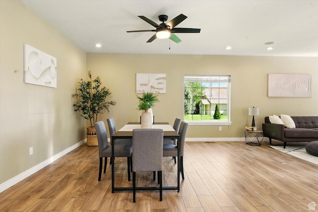 2897 W 3400 N, Benson, UT 84335 - dining area featuring light wood-style floors, a ceiling fan, recessed lighting, and baseboards