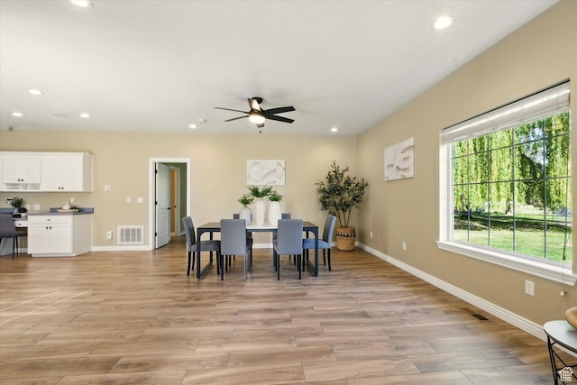 2897 W 3400 N, Benson, UT 84335 - dining space featuring recessed lighting, ceiling fan, baseboards, and light wood finished floors