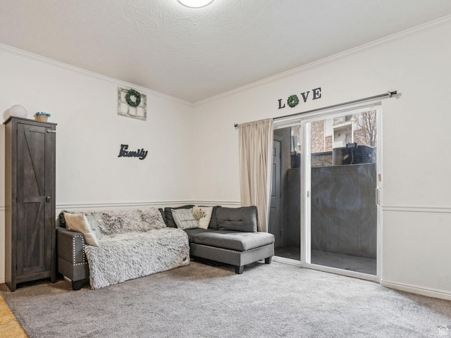1456 S 430 W, Orem, UT 84058 - living area with ornamental molding, carpet, a textured ceiling, and baseboards