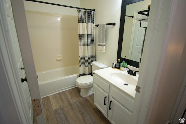 1456 S 430 W, Orem, UT 84058 - bathroom featuring wood finished floors, toilet, vanity, and shower / bath combo with shower curtain