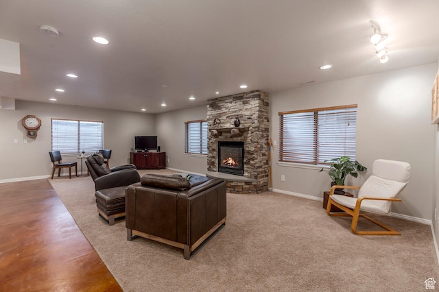1267 E Foxcrest Ct, Park City, UT 84098 - living area featuring baseboards, recessed lighting, and a fireplace